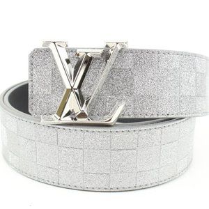 Louis Vuitton, Accessories, Louis Vuitton Glitter Silver Damier Lv  Pyramide 4mm Belt 37lv28s